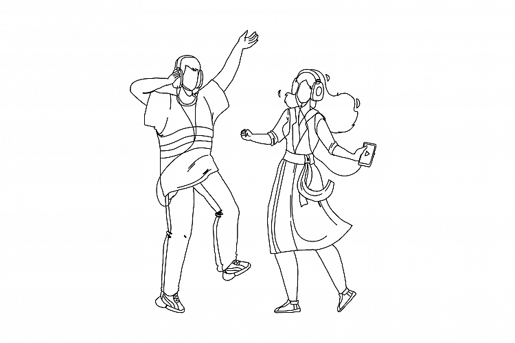 People Couple Listening Music And Dancing Vector example image 1