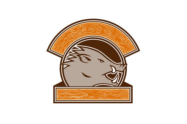 Wood Boar Head Circle Retro