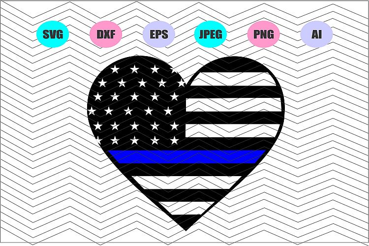 Heart American Flag thin blue line Svg Vinyl Decal