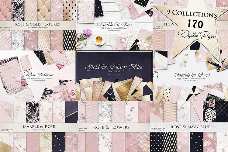 Marble, Rose, Gold   Navy Textures 9 Collections 170 Digital