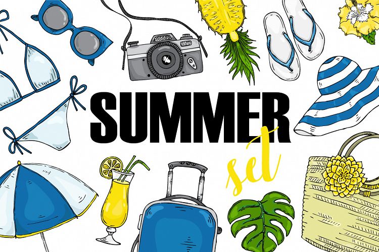 Vector summer set items for vacation.