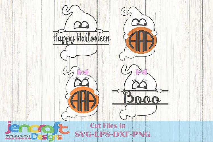 Cute Halloween Ghost Monogram Frames SVG Cut files