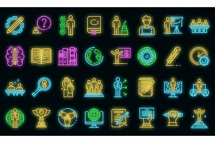Staff education icons set vector neon