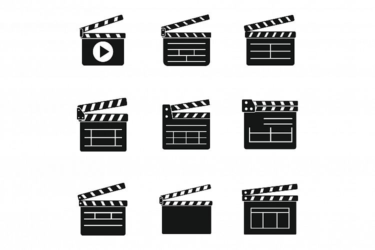 Film clapper icons set, simple style example image 1