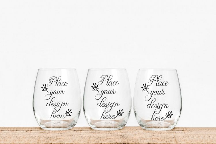 Three stemless wine glass mockups 3 no stem glasses mockup