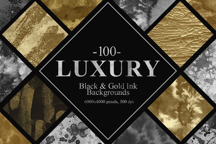 100 Luxury Black&Gold Ink Textures