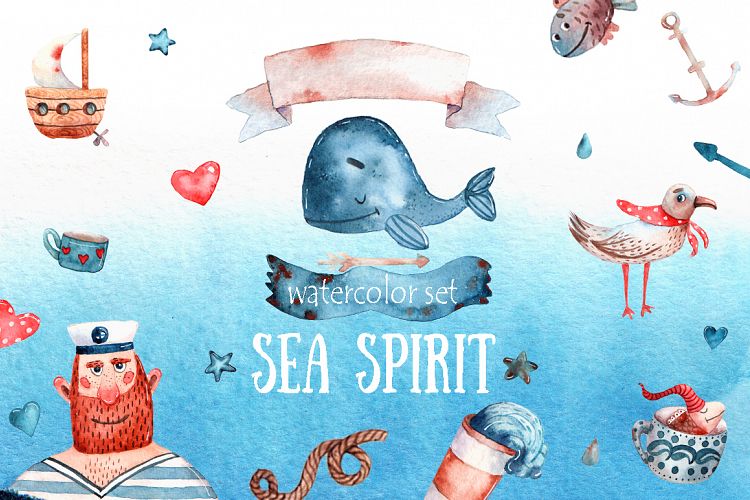 Sea Spirit - Watercolor Clip Art Set