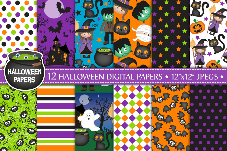 Halloween digital papers, Halloween patterns