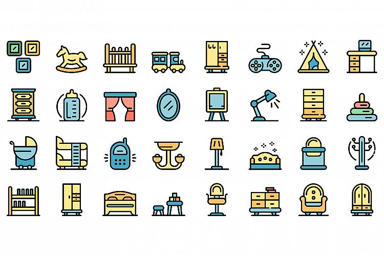 Childrens room icons set vector flat example image 1