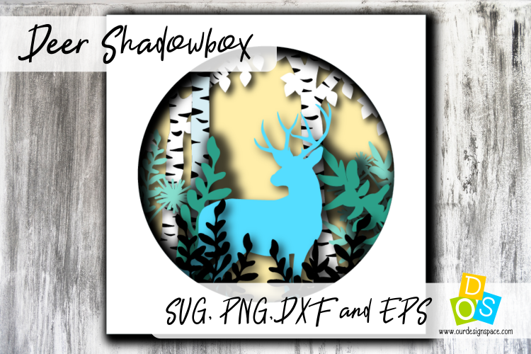 Christmas Deer Shadow Box Square SVG, DXF and EPS file