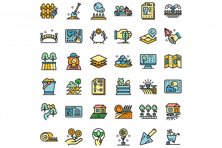 Landscape designer icons set vector flat