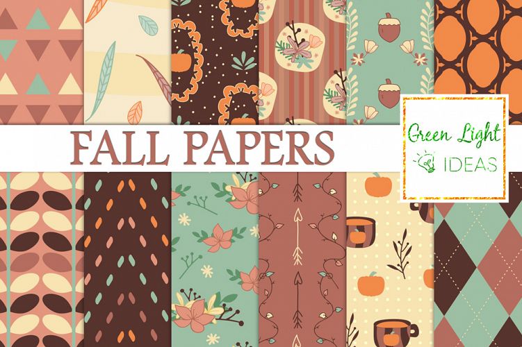 Fall Digital Papers, Pumpkins Backgrounds, Fall Floral Papers