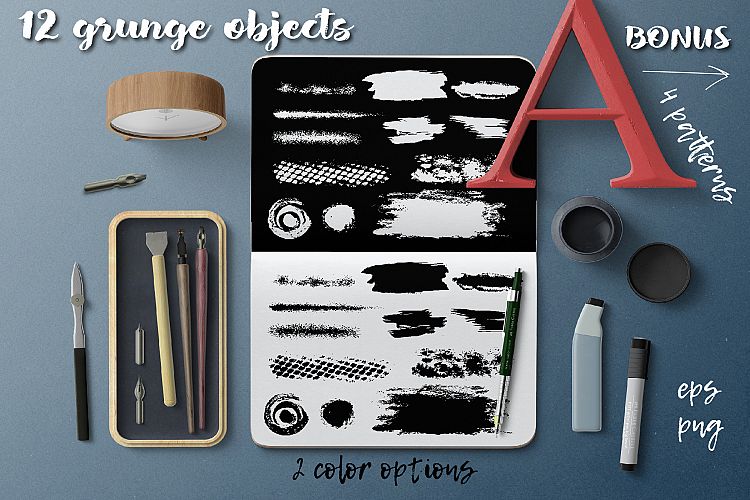 Grunge objects set +patterns