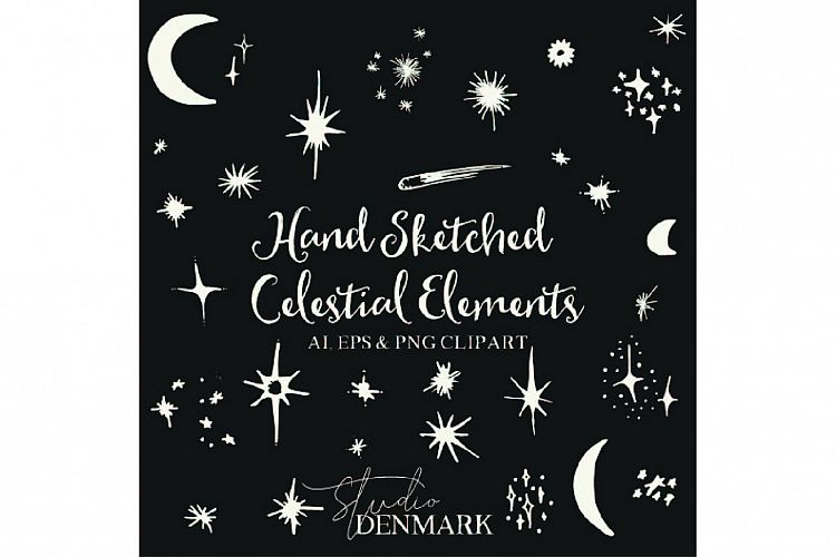 Hand Sketched Celestial Clipart - 31 Stars and Moons Vector