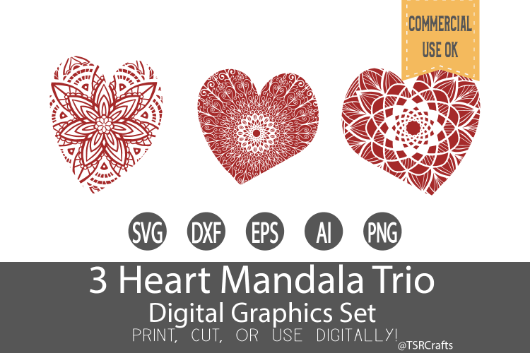 Heart SVG Set - 3 Heart Mandala Trio