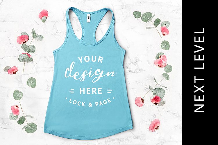 Tahiti Blue Next Level 1533 Flowers Mockup Tank Top Flat Lay