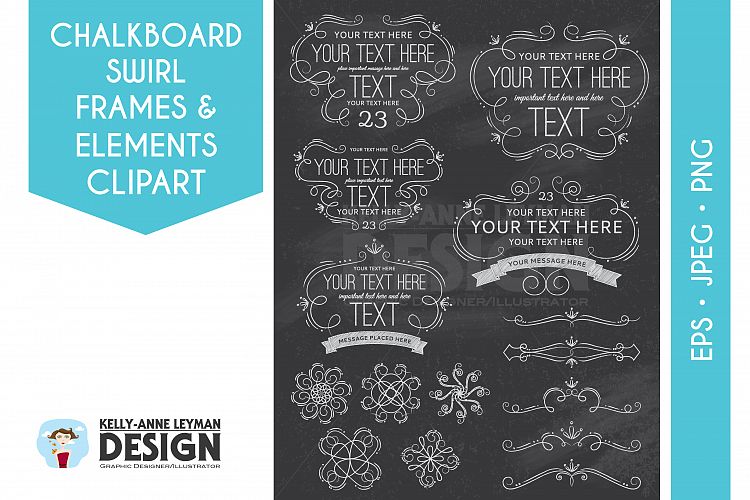 Chalkboard Swirl Digital Frame Clipart, Label Clipart