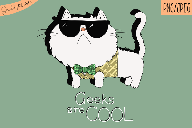 Geeks Are Cool | Cute Cat T shirt Design | PNG/JPEG