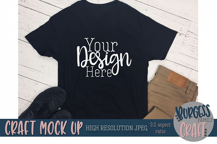 Download Men's black t-shirt khakis Craft mock up|High Resolution (188786) | Clothing | Design Bundles