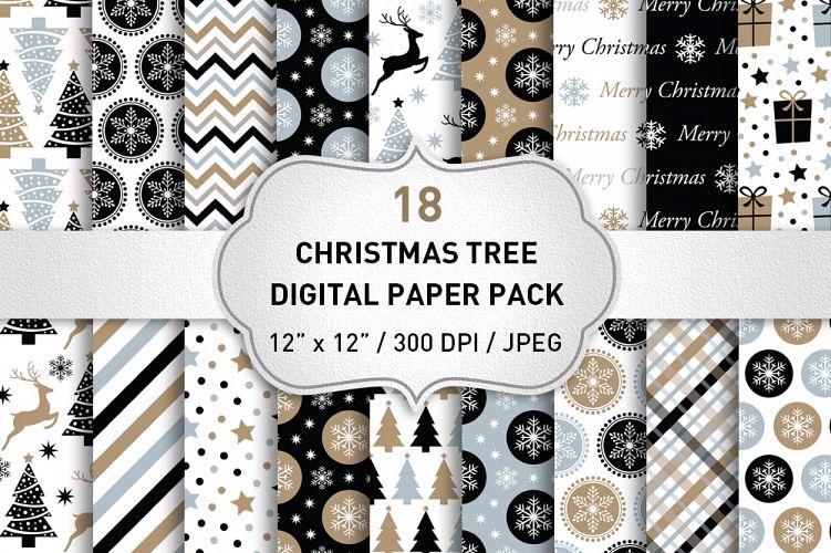 Christmas Digital Paper Pack / Black and Gold Christmas Backgrounds / Scrapbooking / Patterns / Printables / Card Making