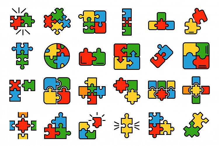 Jigsaw icons vector flat example image 1