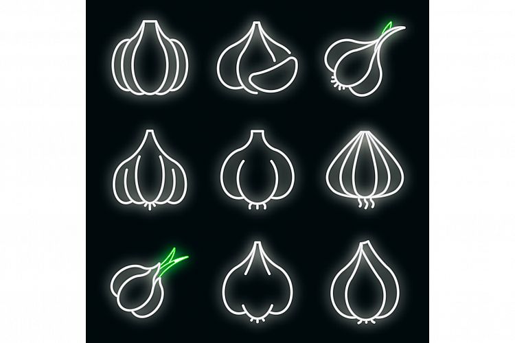 Garlic icons set vector neon example image 1