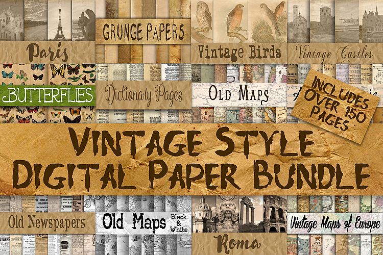 Vintage Style Digital Paper Bundle