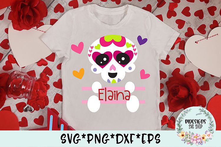 Valentines Sugar Skull Split Name Monogram SVG Cut File