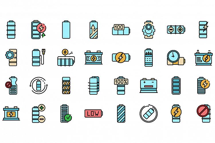 Battery icons set vector flat example image 1