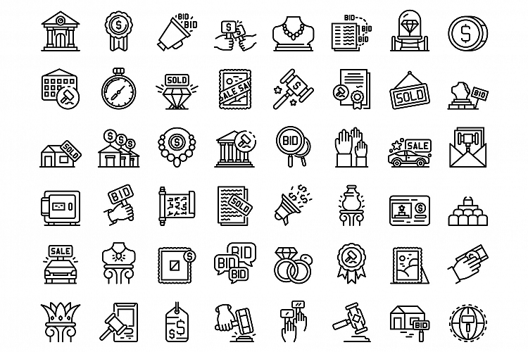 Auction icons set, outline style example image 1
