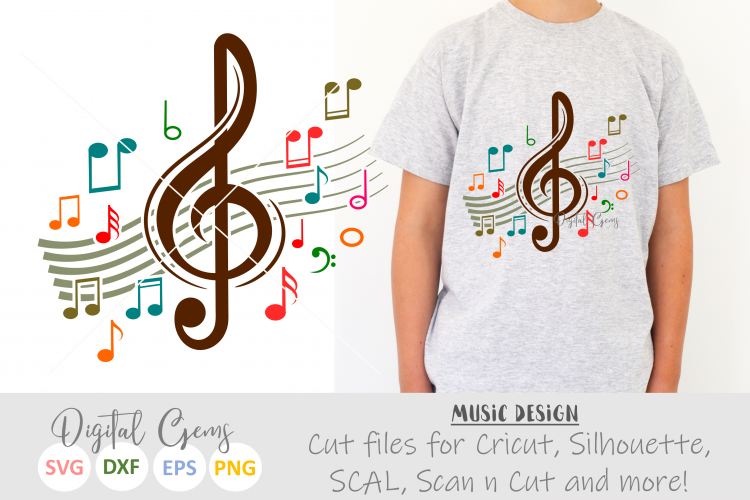 Treble clef with music notes SVG / DXF / EPS / PNG files