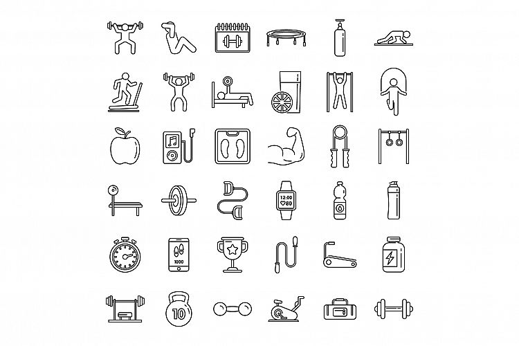 Morning gym time icons set, outline style example image 1