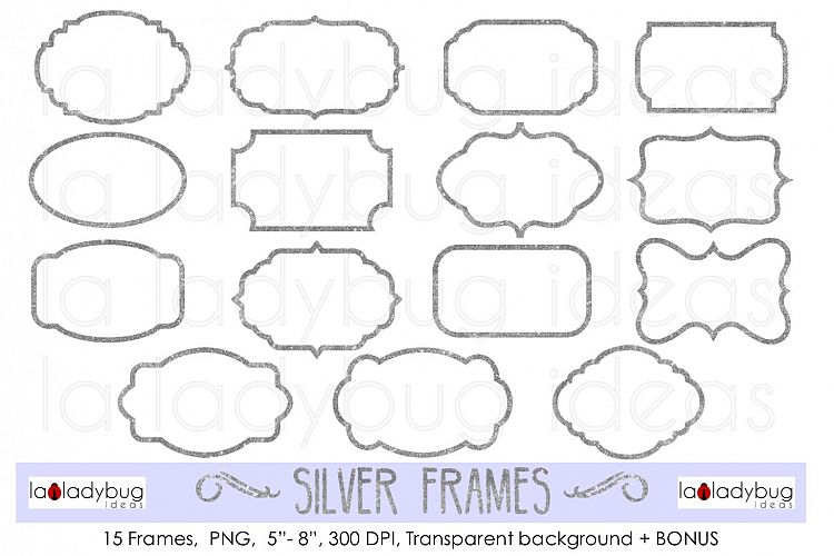 Silver frames. Clip art. Glitter silver frames.