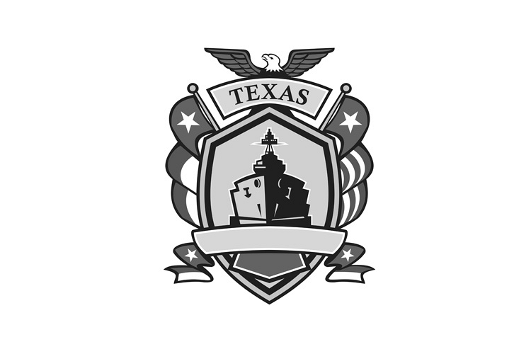 Texas Battleship Badge Grayscale
