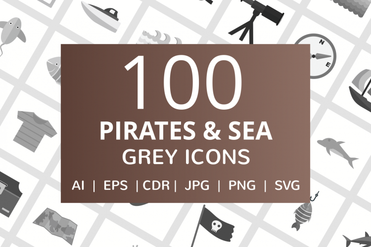 100 Pirate   Sea Flat Greyscale Icons