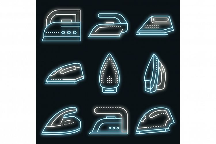 Smoothing-iron icons set vector neon example image 1