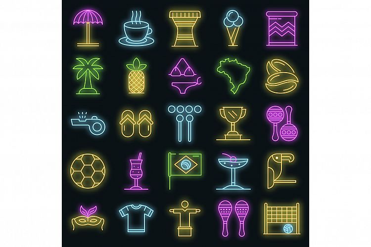 Brazil icons set vector neon example image 1