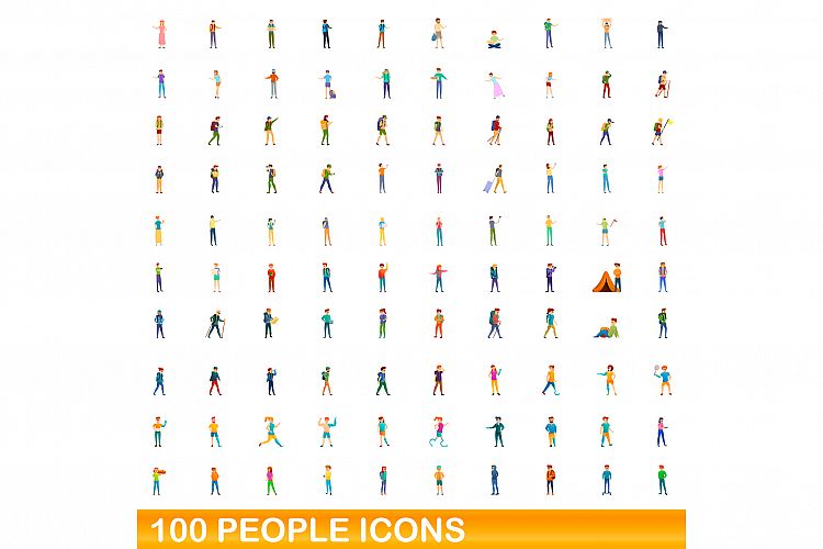 100 people icons set, cartoon style