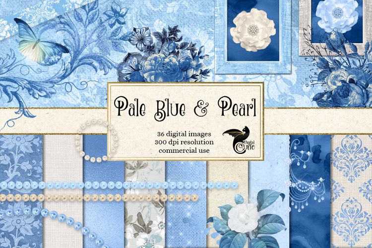 Pale Blue and Pearl Digital Scrapbooking Kit