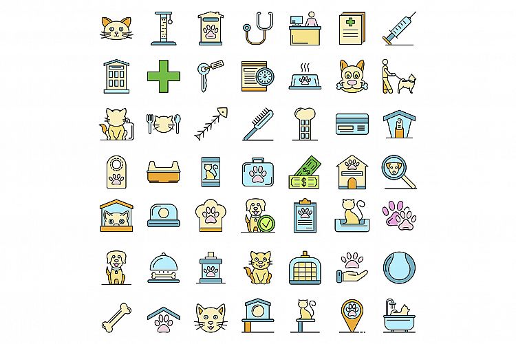 Pets hotel icons set line color vector example image 1