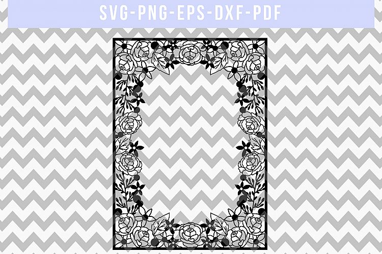 Floral Frame SVG Cut File, Wedding Flower Papercut, DXF, PDF