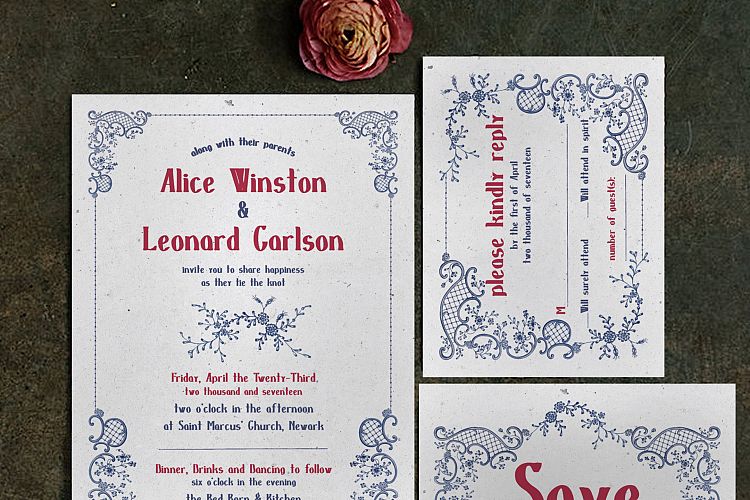Embroidery Wedding Invitation Suite example image 1