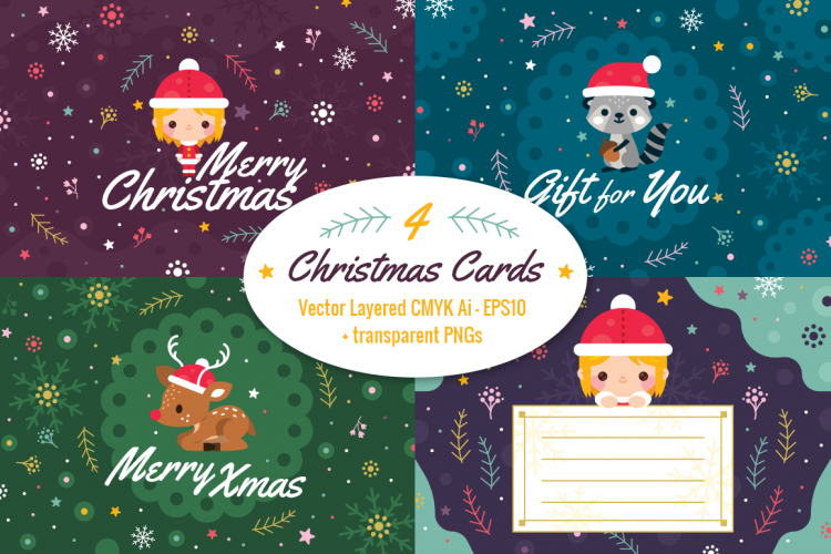 4 Christmas Cards, invitation flyer