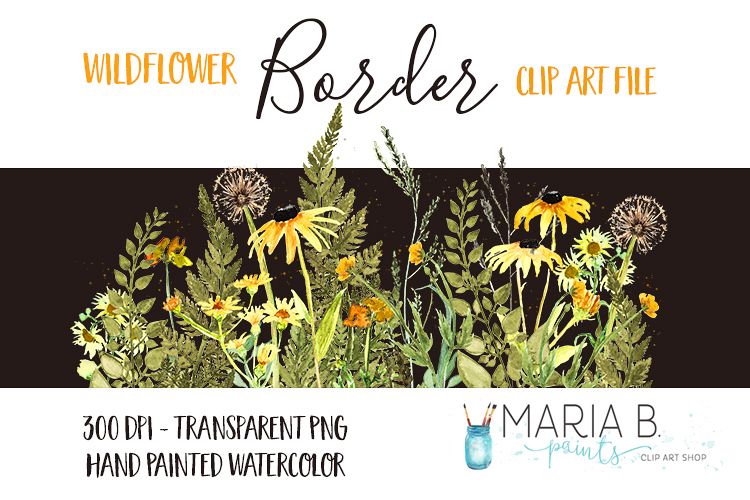 Wildflower Border Watercolor Clip Art PNG