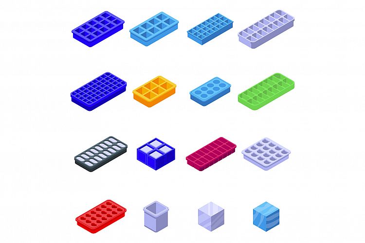 Ice cube trays icons set, isometric style example image 1