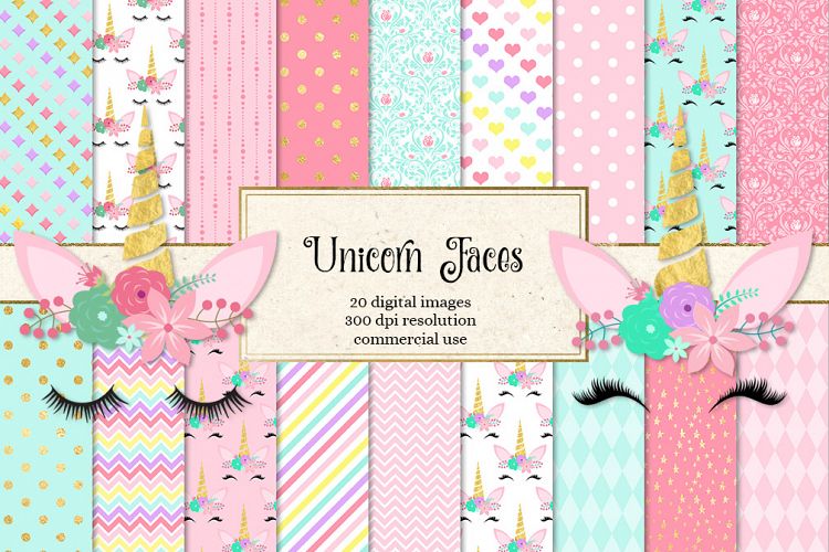 Unicorn Faces Digital Paper