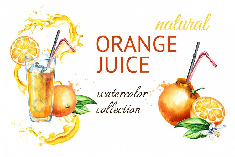 Natural Orange juice. Watercolor