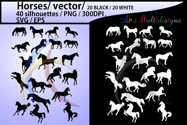 horse silhouette svg / 40 Horse / mare horse / black and white horse silhouette / digital files / EPS / SVG / Png / printable / cricut