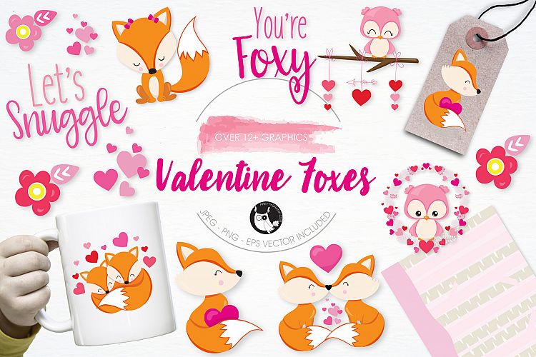 Valentine Foxes graphics and illustrations