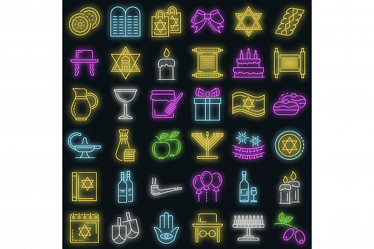 Hanukkah icon set vector neon example image 1